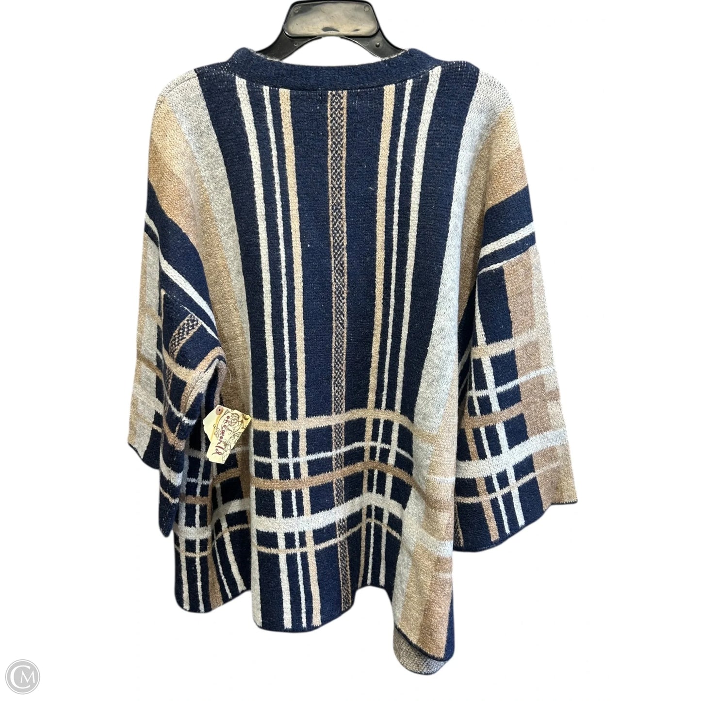 Sweater Cardigan By One World In Blue & Tan, Size: M