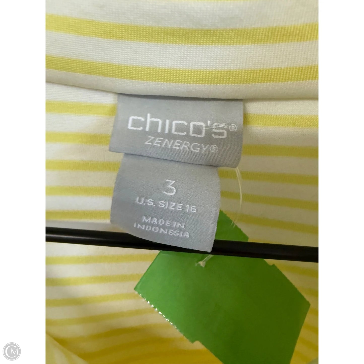 Athletic Top Long Sleeve Crewneck By Chicos In White & Yellow, Size: Xl