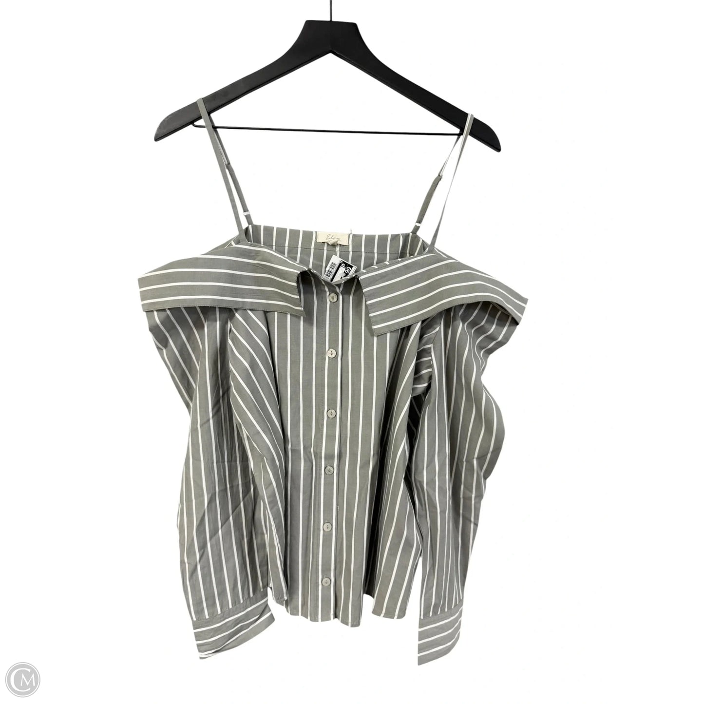 Blouse Long Sleeve By Elan In Grey & White, Size: L