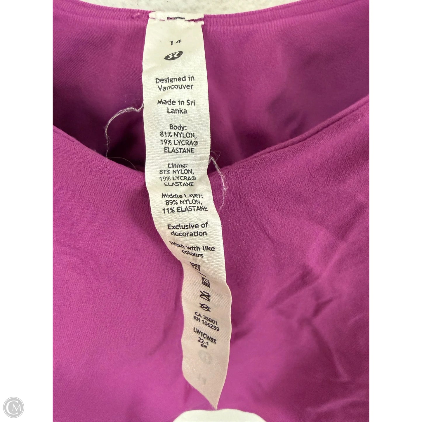 Athletic Tank Top By Lululemon In Purple, Size: 14