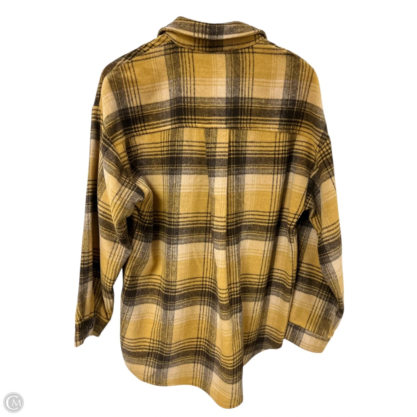 Jacket Shirt By Blue B In Brown & Yellow, Size: M