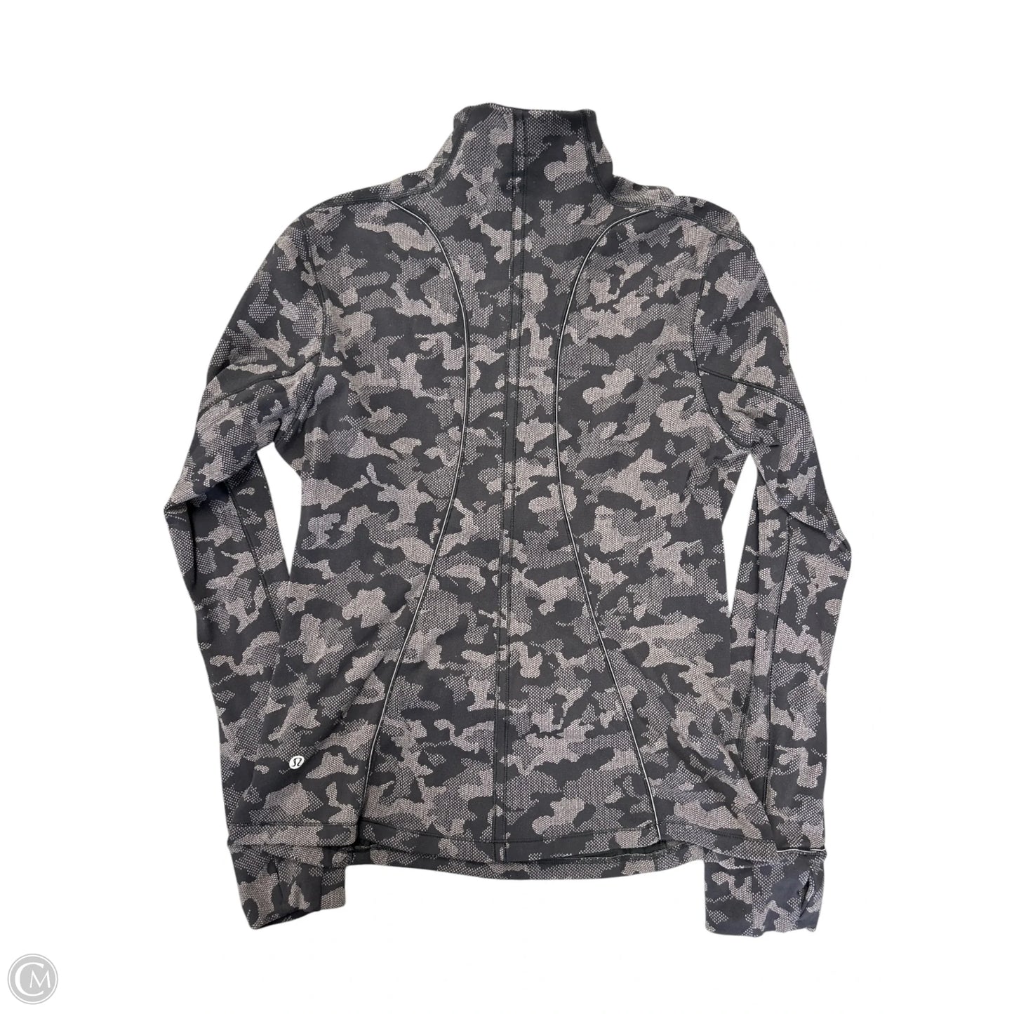 Athletic Top Long Sleeve Collar By Lululemon In Black & Grey, Size: 12