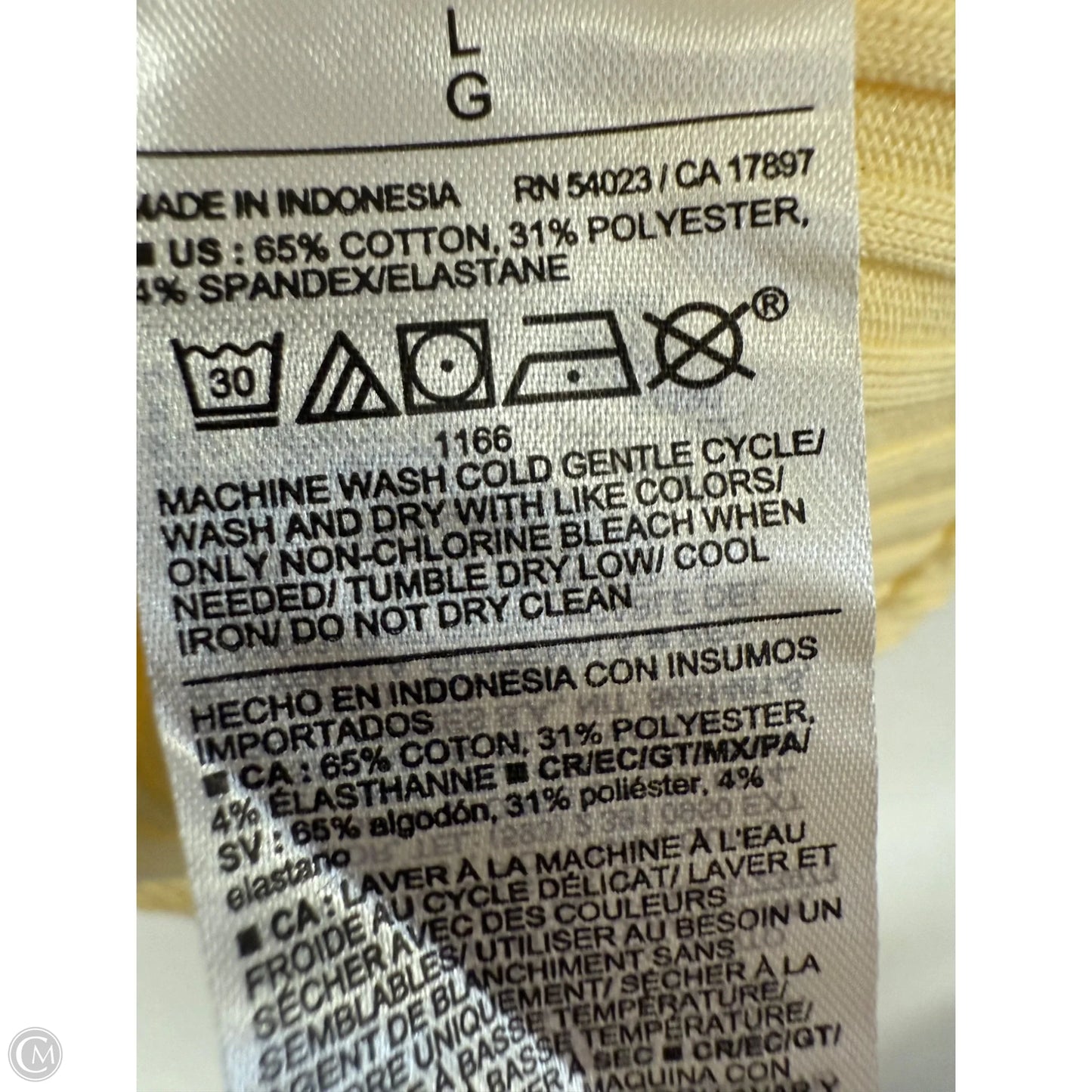 Top 3/4 Sleeve Basic By Cme In Yellow, Size: L