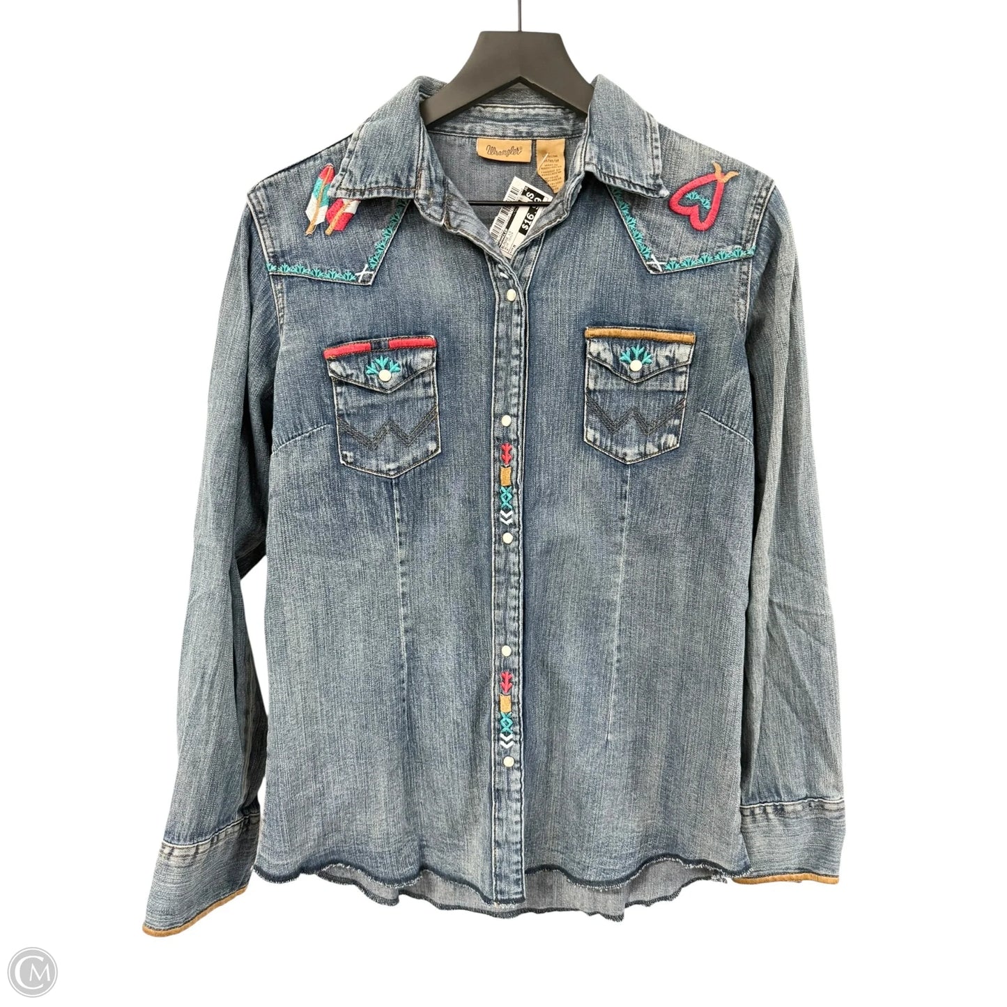 Blouse Long Sleeve By Wrangler In Blue Denim, Size: M