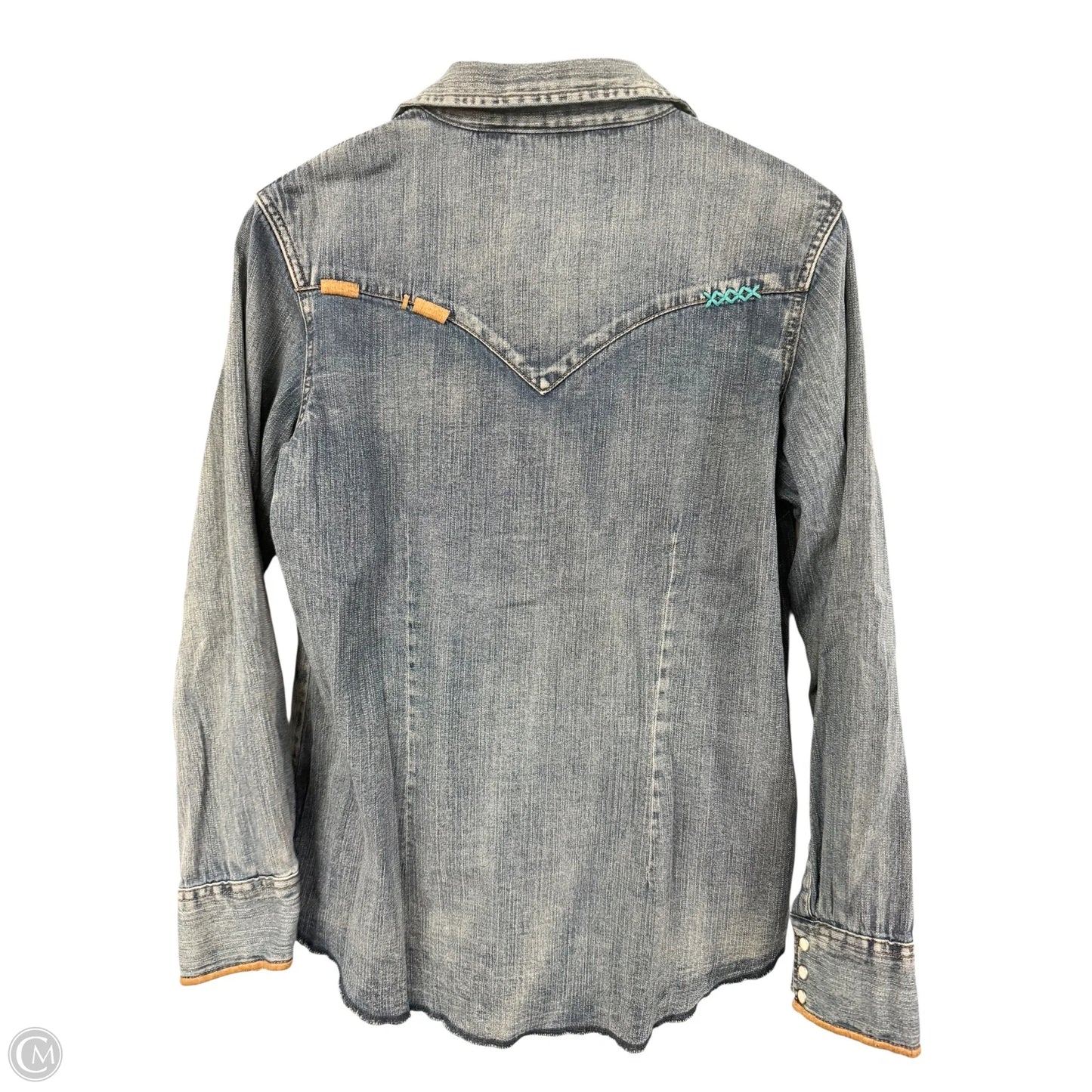 Blouse Long Sleeve By Wrangler In Blue Denim, Size: M