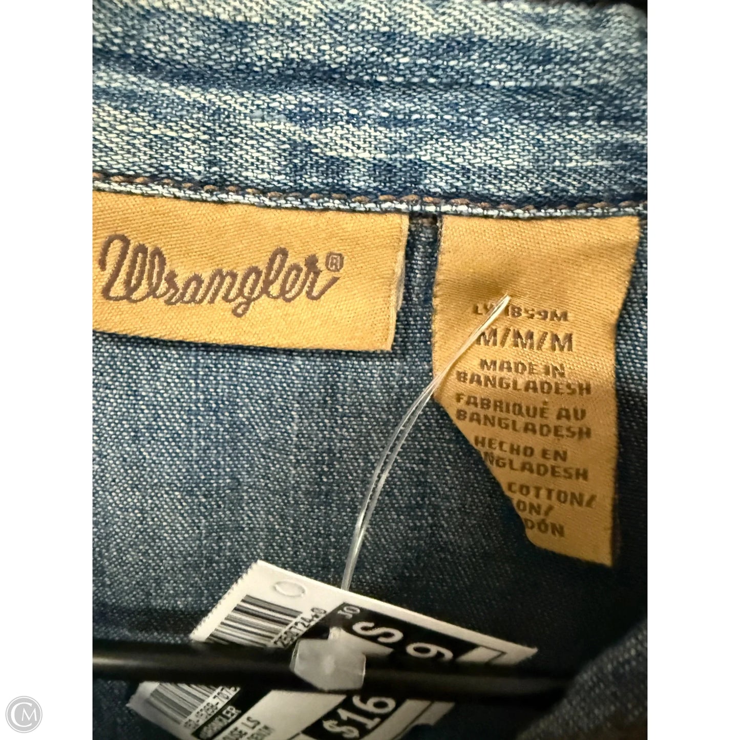 Blouse Long Sleeve By Wrangler In Blue Denim, Size: M