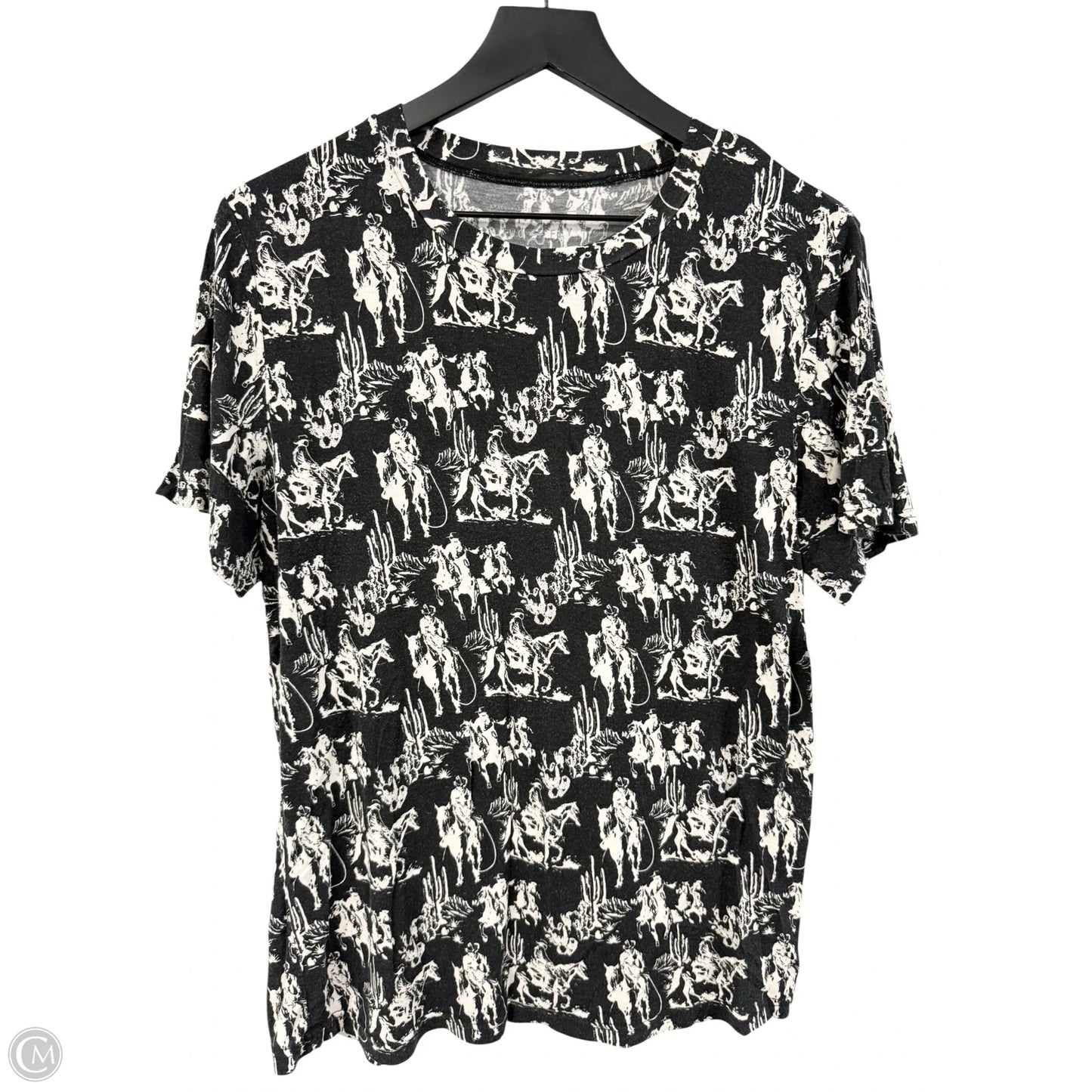 Top Short Sleeve By Cmc In Black & Cream, Size: L