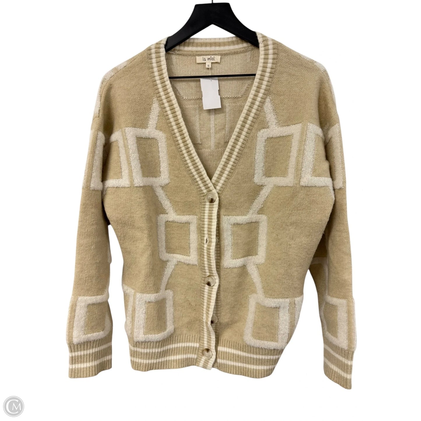 Sweater Cardigan By La Miel In Tan & White, Size: S