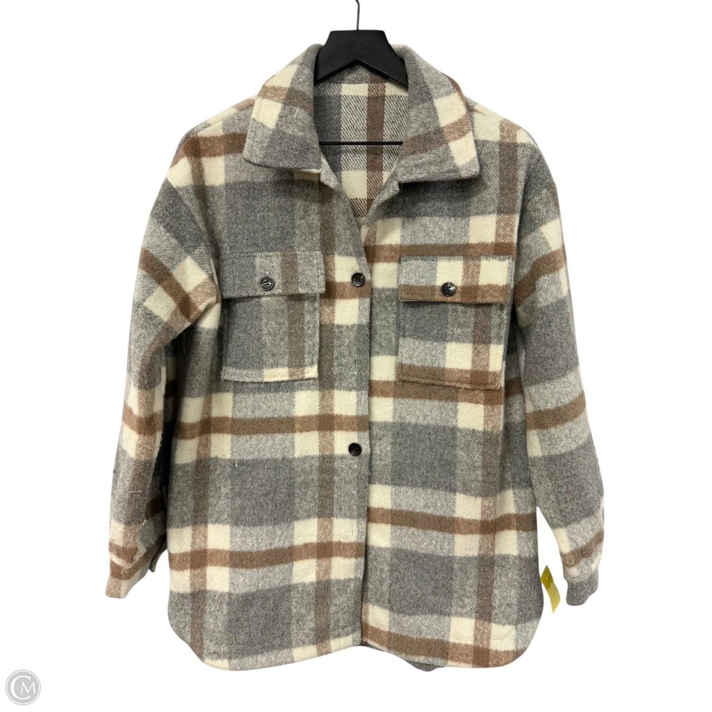 Jacket Shirt By Cme In Brown & Grey, Size: S
