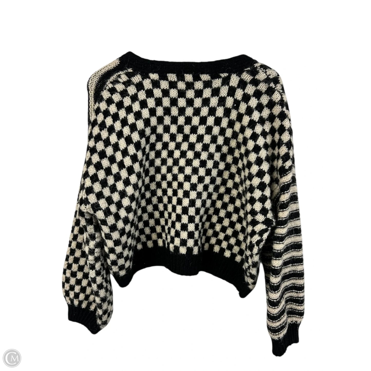 Sweater Cardigan By Blu Pepper In Black & Cream, Size: L