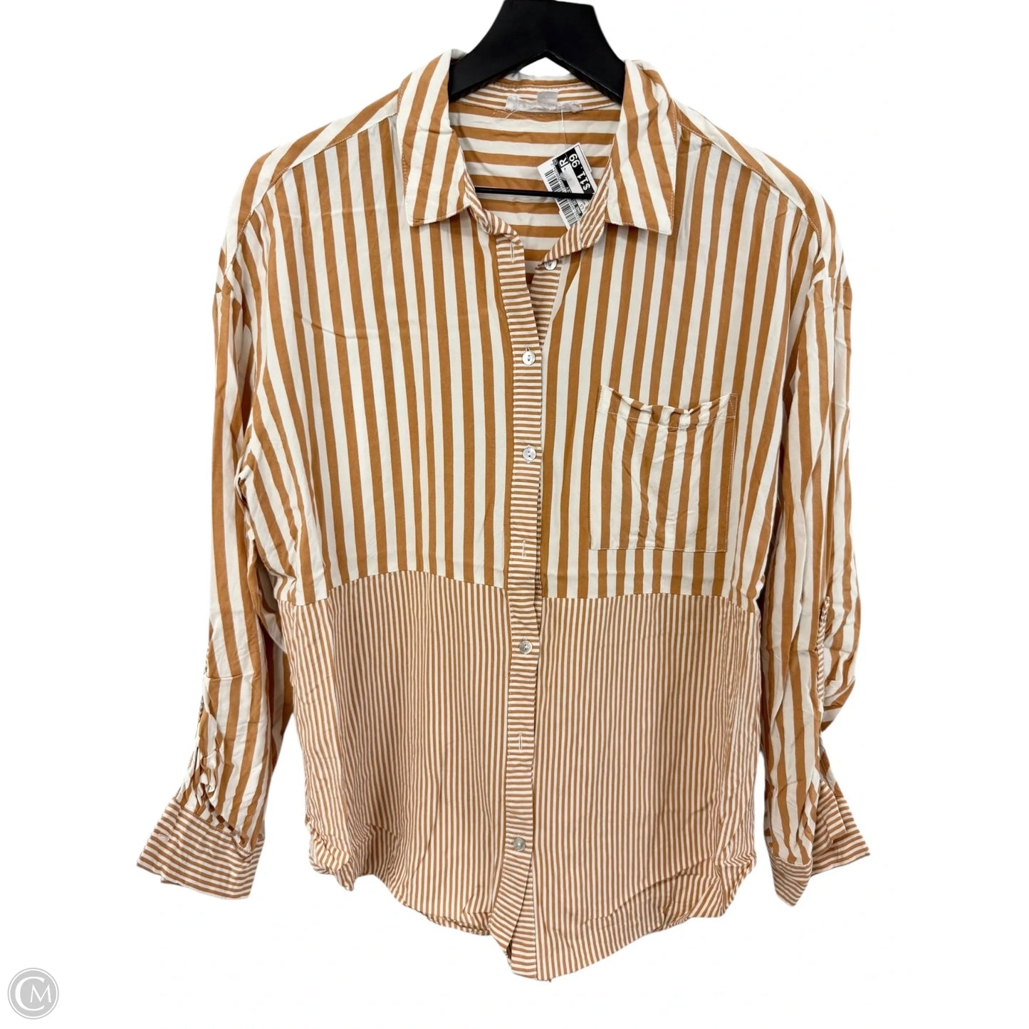 Blouse Long Sleeve By Jane And Delancey In Orange & White, Size: Xl