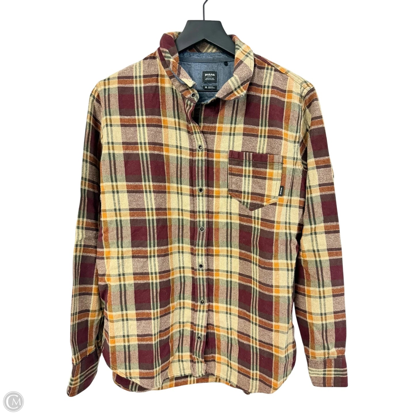 Blouse Long Sleeve By Prana In Plaid Pattern, Size: M