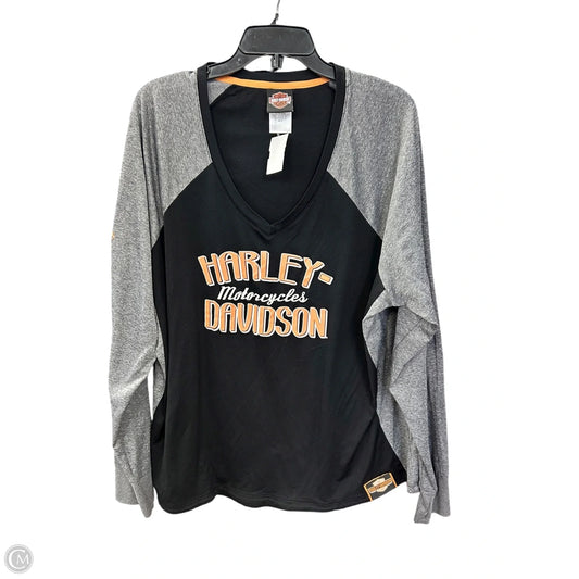 Top Long Sleeve By Harley Davidson In Black & Grey, Size: 2x