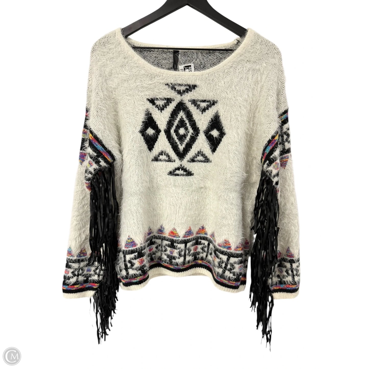 Sweater By Elan In Black & White, Size: L