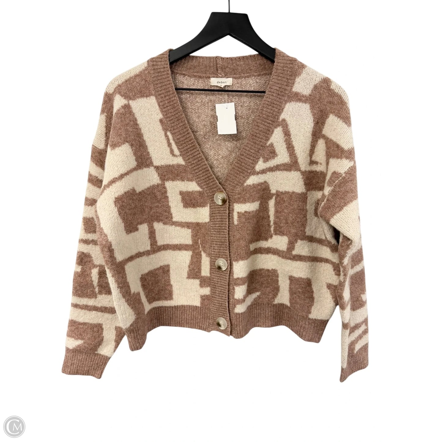 Sweater Cardigan By Debut In Cream & Tan, Size: M