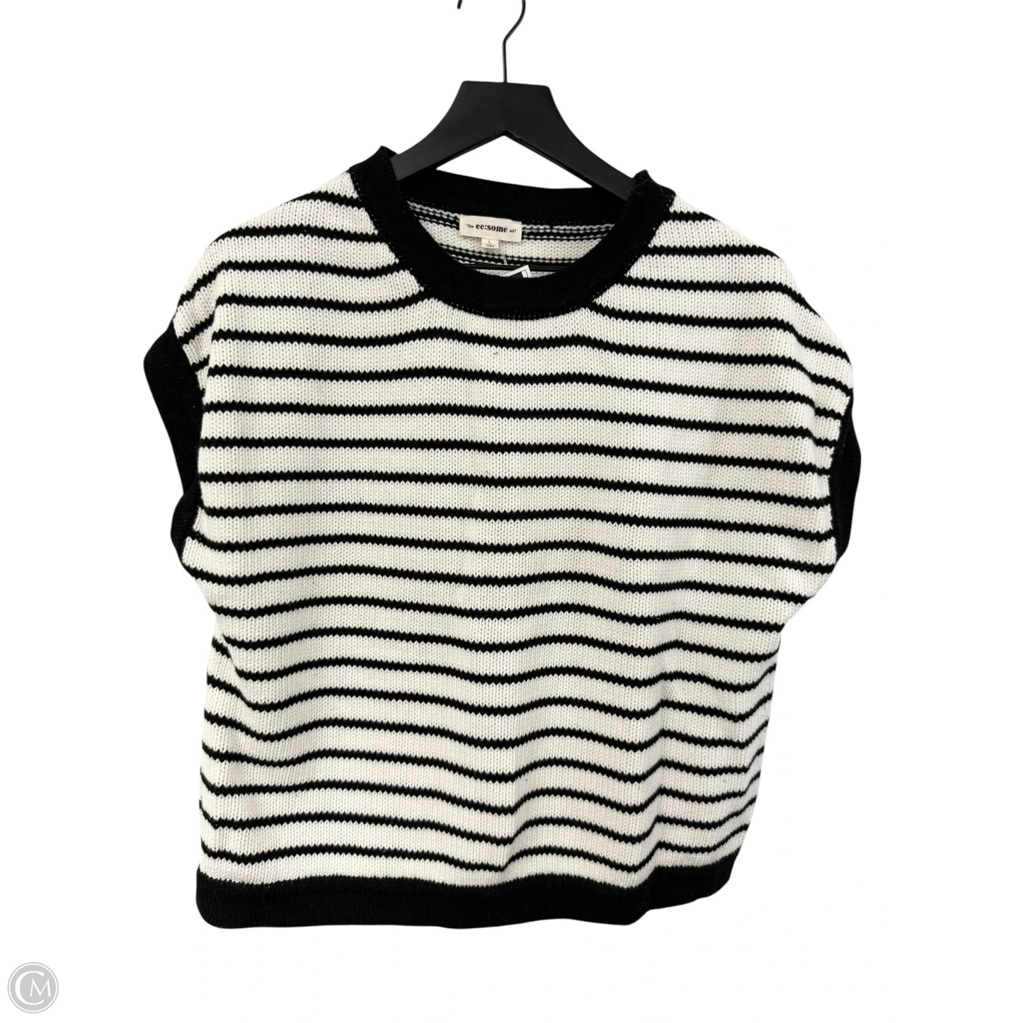 Sweater Short Sleeve By Ee Some In Black & White, Size: L