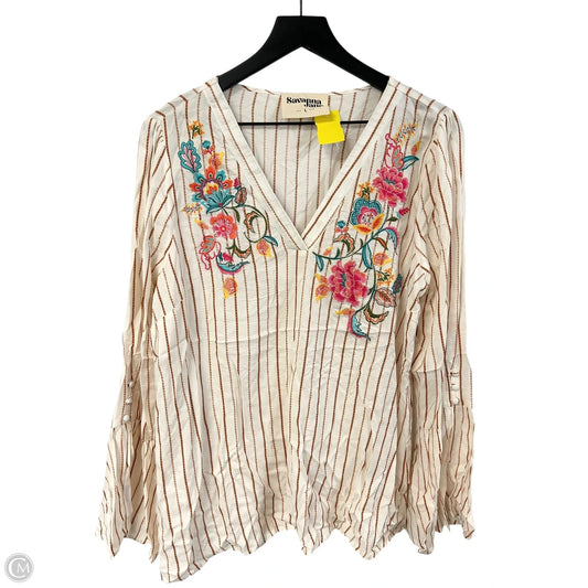 Top Long Sleeve By Savanna Jane In White & Yellow, Size: L