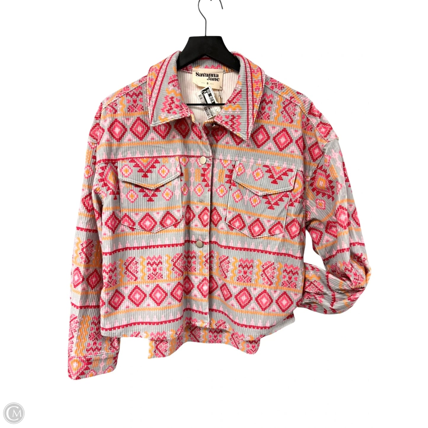 Jacket Shirt By Savanna Jane In Grey & Pink, Size: S