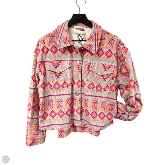 Jacket Shirt By Savanna Jane In Grey & Pink, Size: S