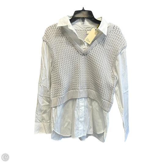 Sweater By Elan In Grey & White, Size: S