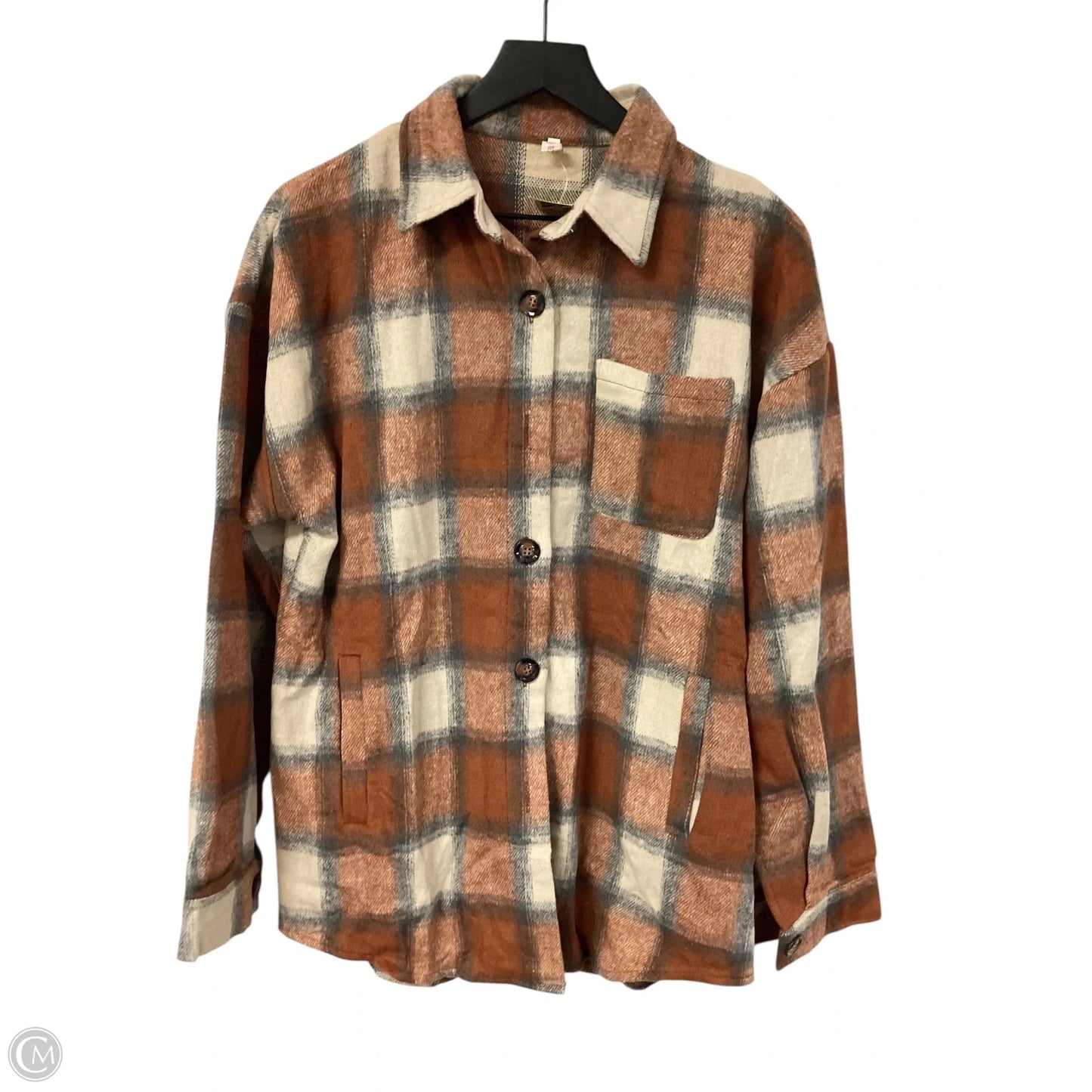 Jacket Shirt By Cme In Orange & Tan, Size: L