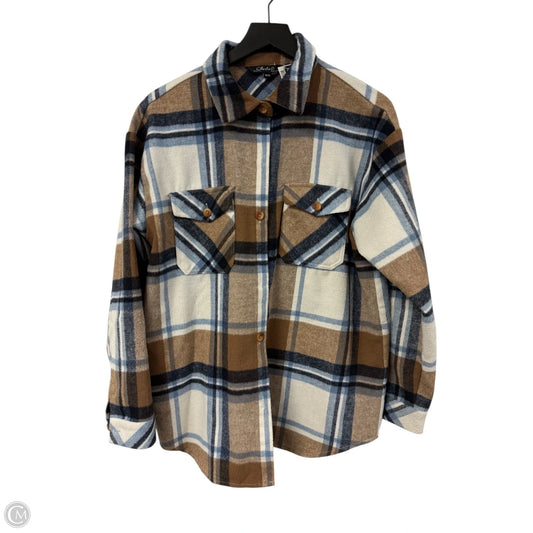 Jacket Shirt By Charlie B In Blue & Brown, Size: M