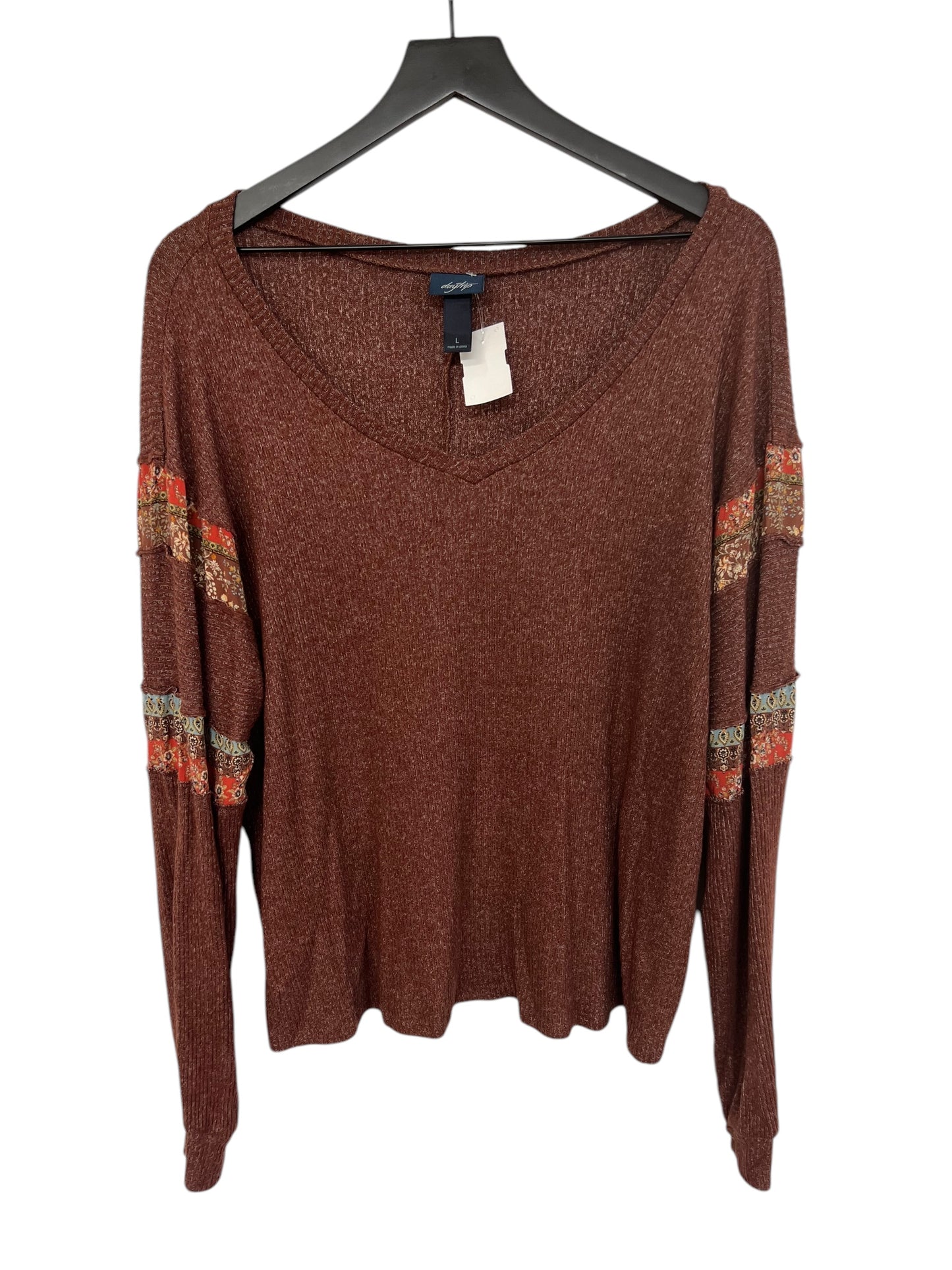 Top Long Sleeve By Daytrip In Brown, Size: L