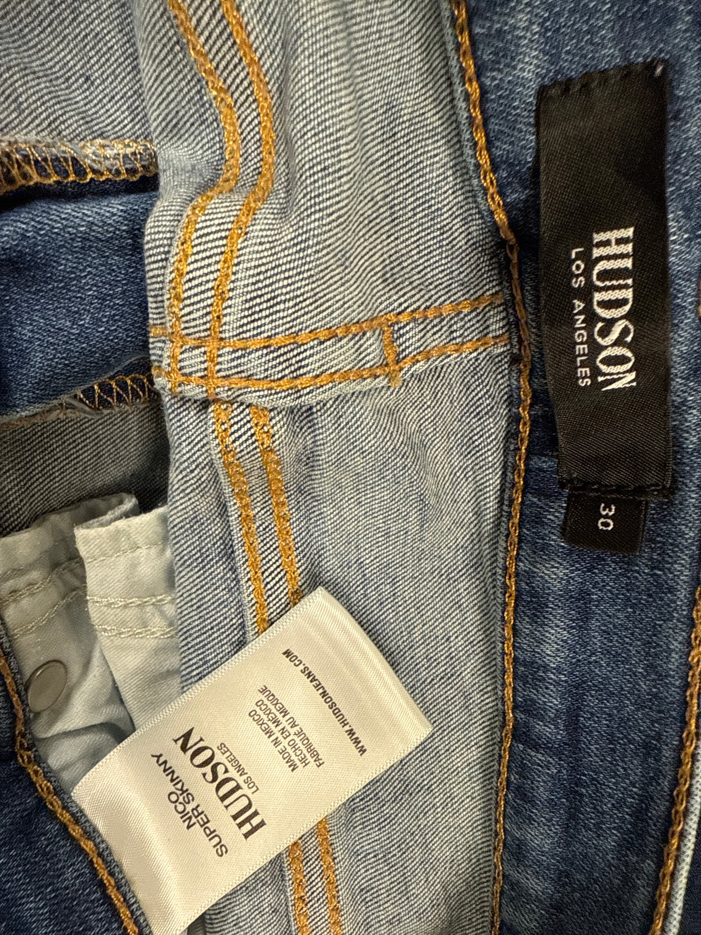 Jeans Skinny By Hudson In Blue Denim, Size: 10