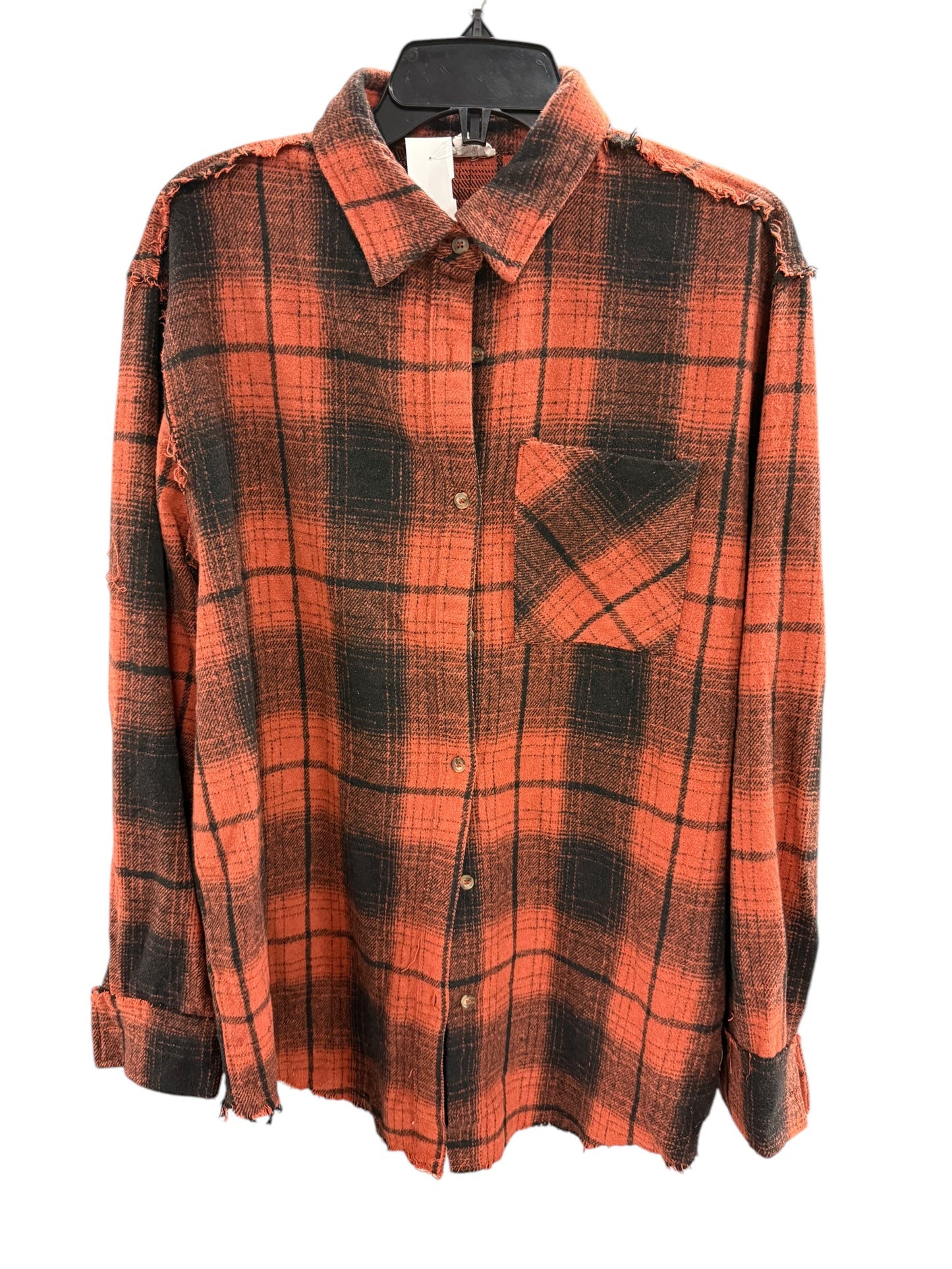 Jacket Shirt By La Miel In Black & Orange, Size: M