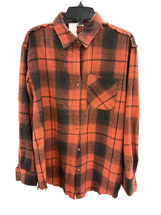 Jacket Shirt By La Miel In Black & Orange, Size: M