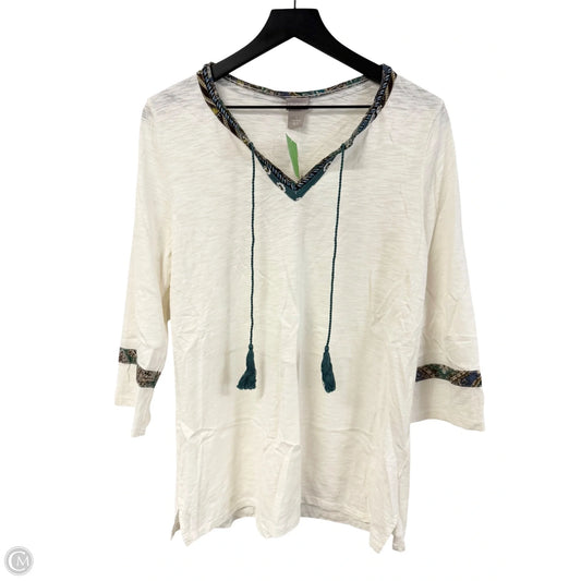 Top 3/4 Sleeve By Chicos In White, Size: M