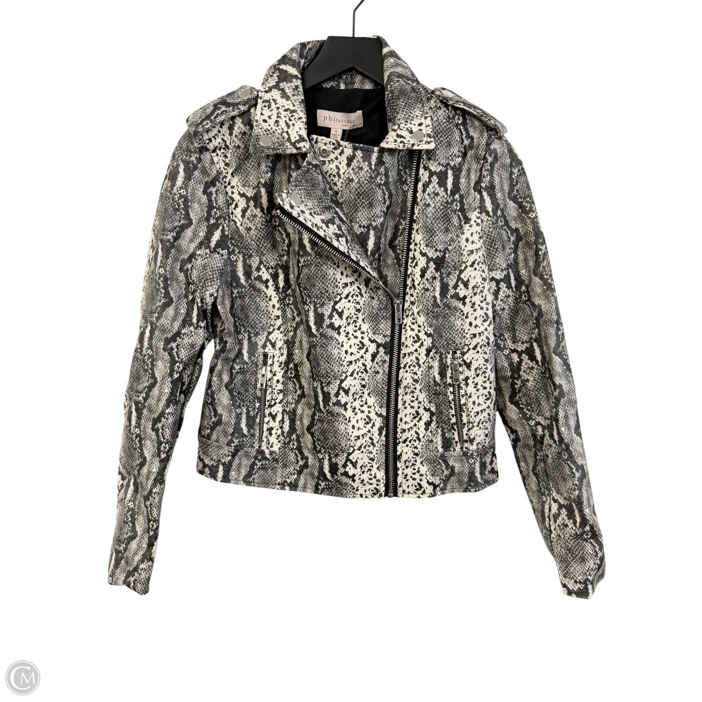 Jacket Moto By Philosophy In Snakeskin Print, Size: S