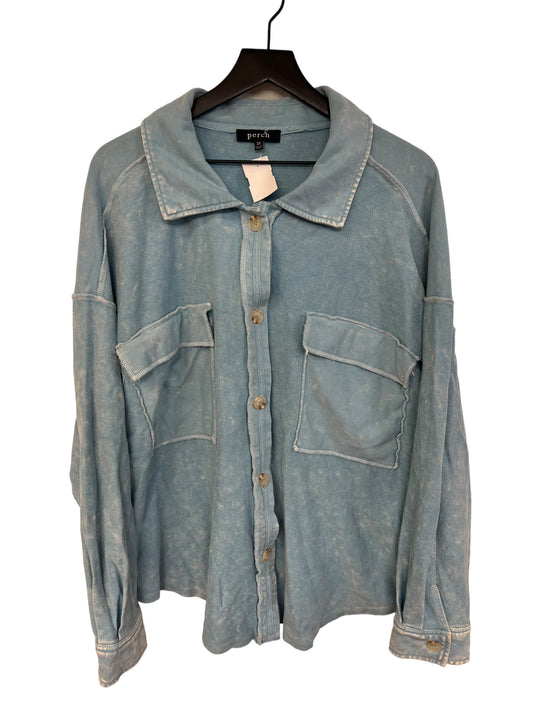 Jacket Shirt By Clothes Mentor In Blue, Size: 3x