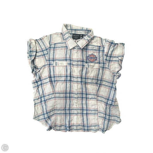 Blouse Short Sleeve By Harley Davidson In Blue & Red & White, Size: 2x
