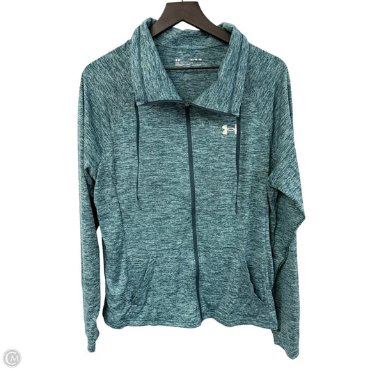 Athletic Top Long Sleeve Collar By Under Armour In Teal, Size: Xl
