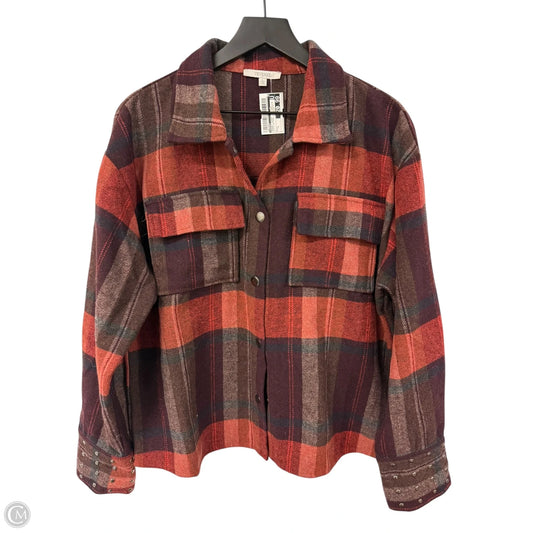 Jacket Shirt By Vervet In Plaid Pattern, Size: L