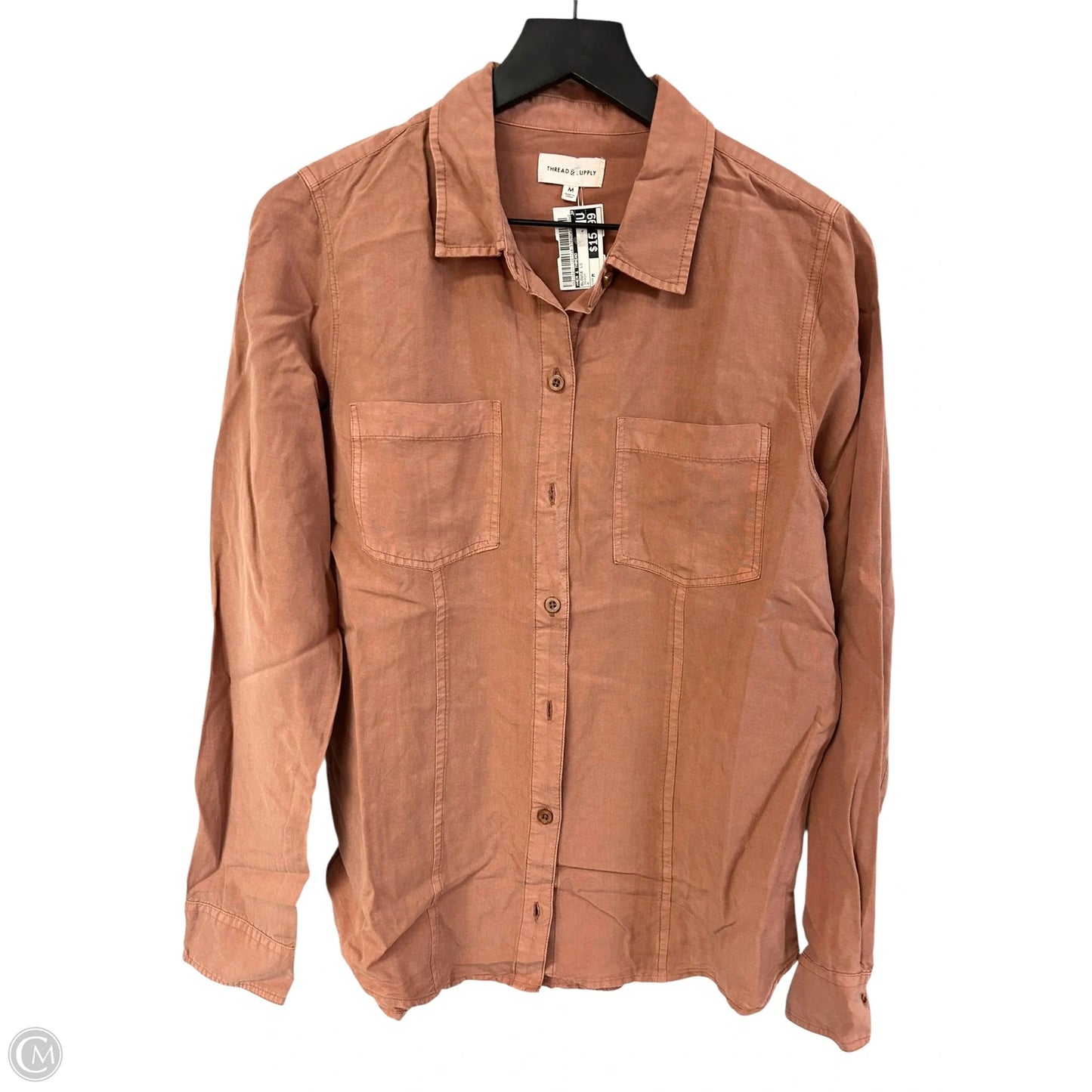 Blouse Long Sleeve By Hem & Thread In Peach, Size: M