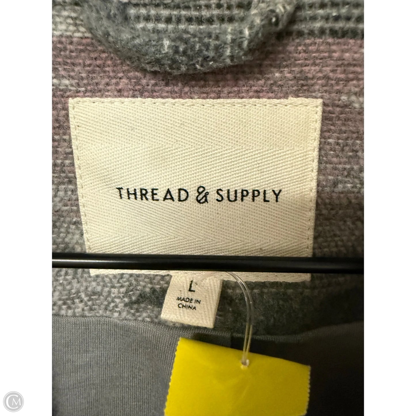 Jacket Shirt By Thread And Supply In Grey & Pink, Size: L