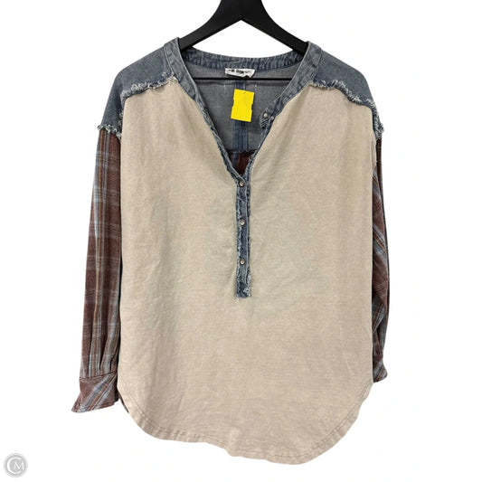 Top Long Sleeve By In Loom In Blue & Cream, Size: M