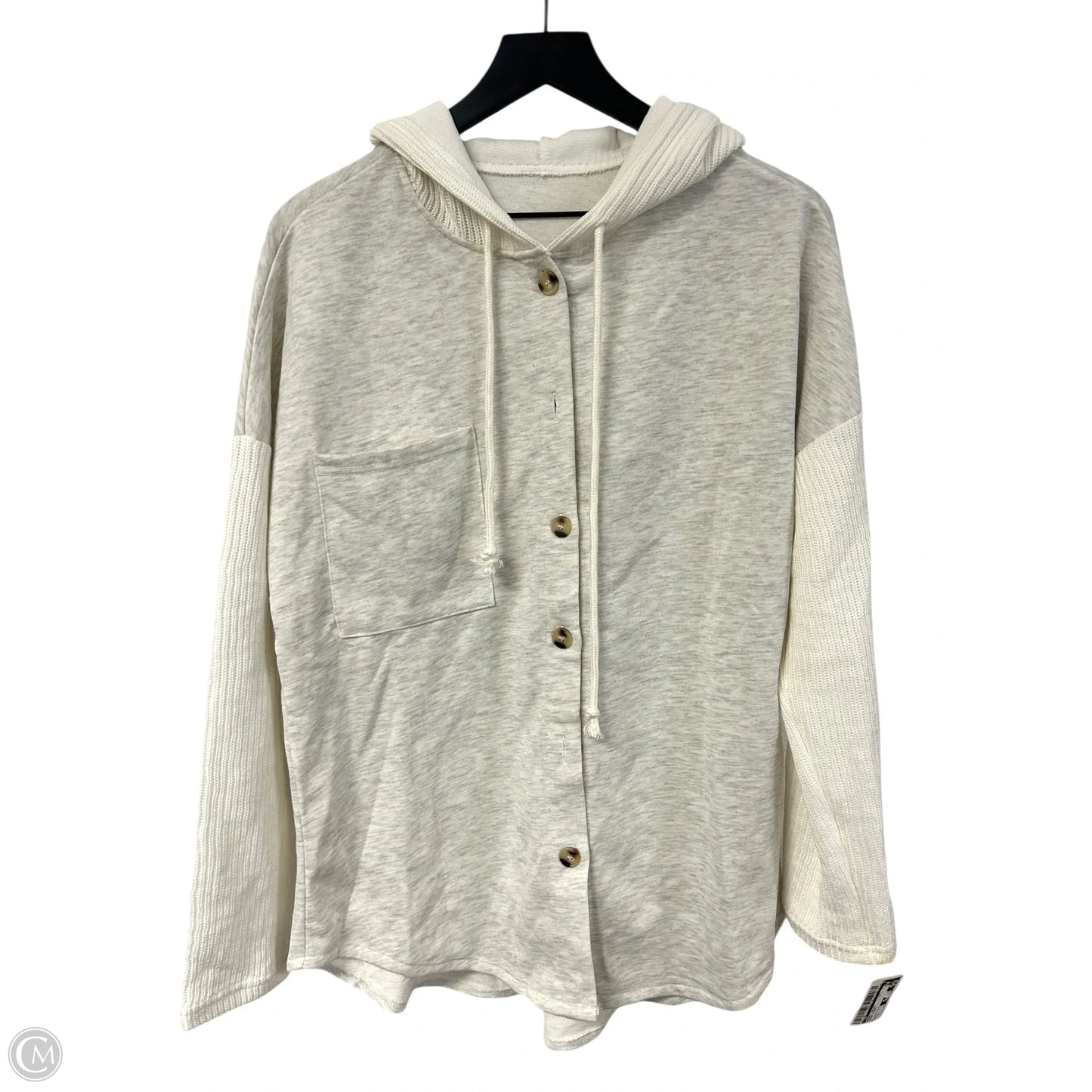 Jacket Shirt By Cmf In Cream & Grey, Size: L