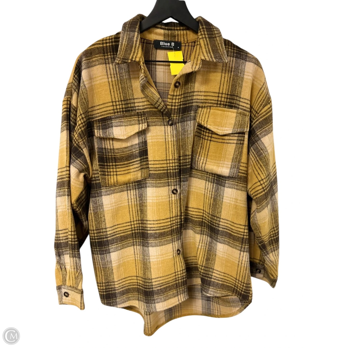 Jacket Shirt By Blue B In Brown & Yellow, Size: M