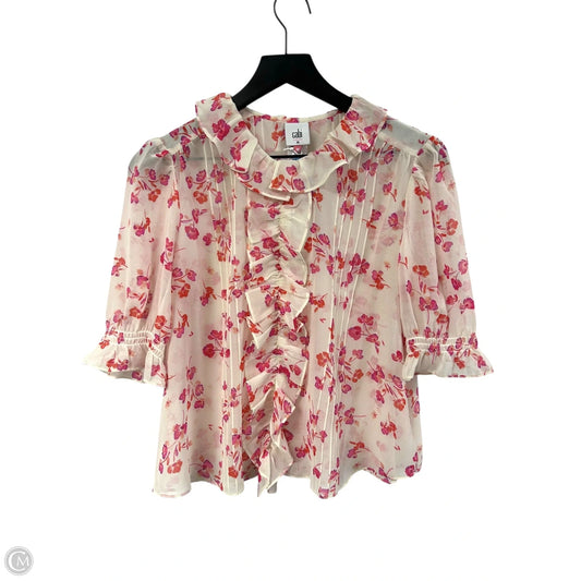 Top Short Sleeve By Cabi In Cream & Pink, Size: M