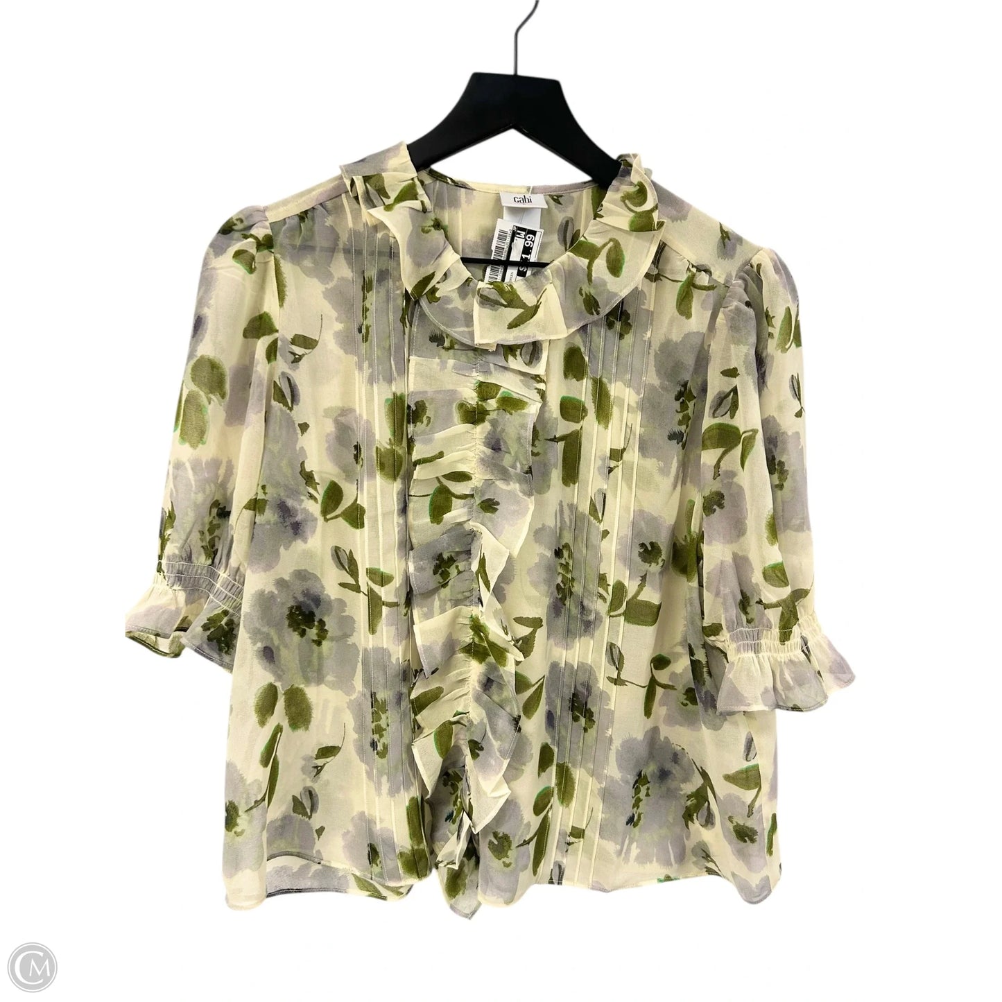 Top Short Sleeve By Cabi In Cream & Green, Size: L