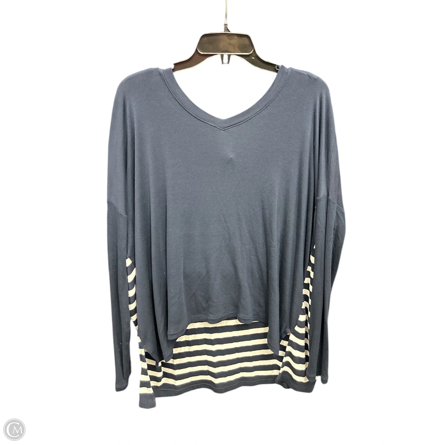 Top Long Sleeve By Cabi In Blue & White, Size: M