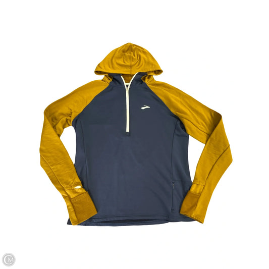 Athletic Top Long Sleeve Hoodie By Brooks In Blue & Yellow, Size: L