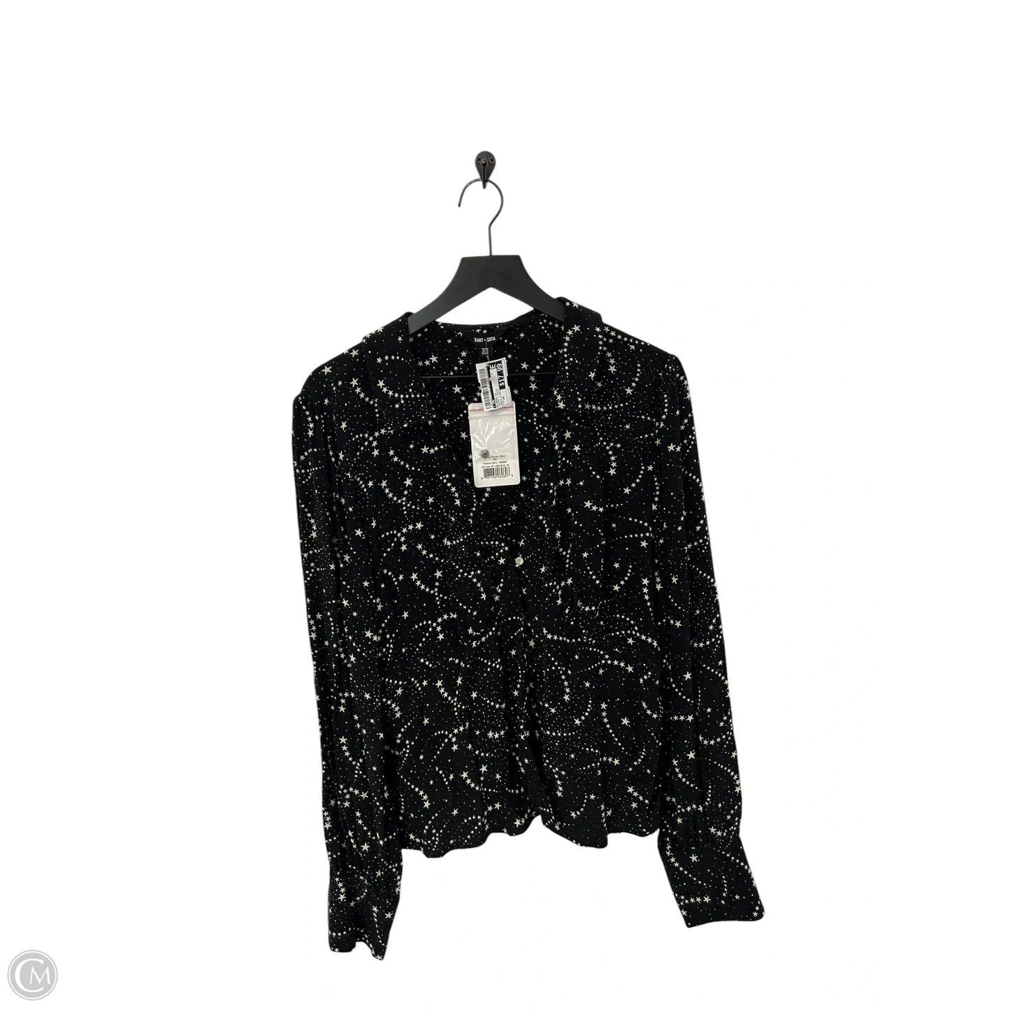 Blouse Long Sleeve By Cmb In Black & White, Size: 16