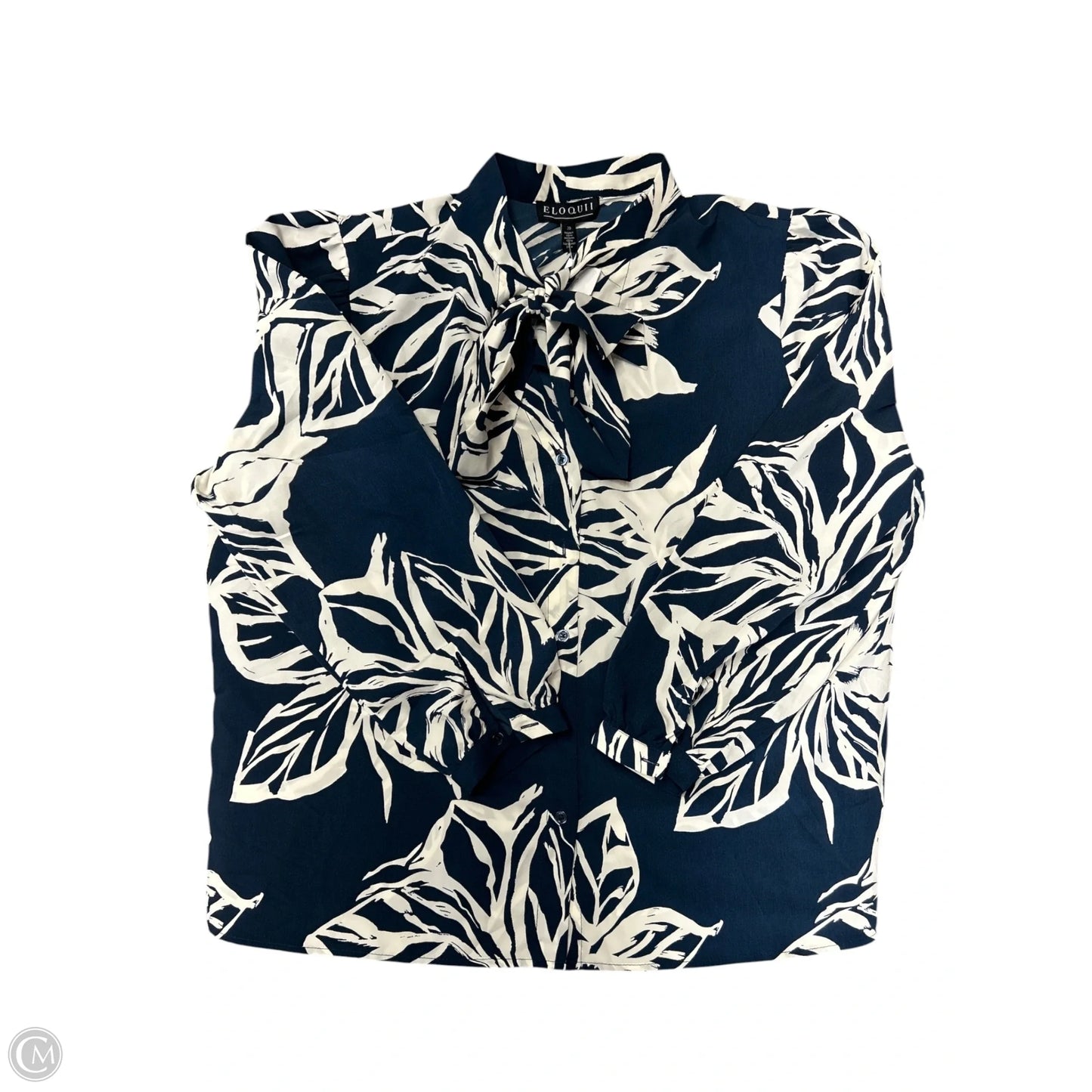 Blouse Long Sleeve By Eloquii In Blue & White, Size: 20