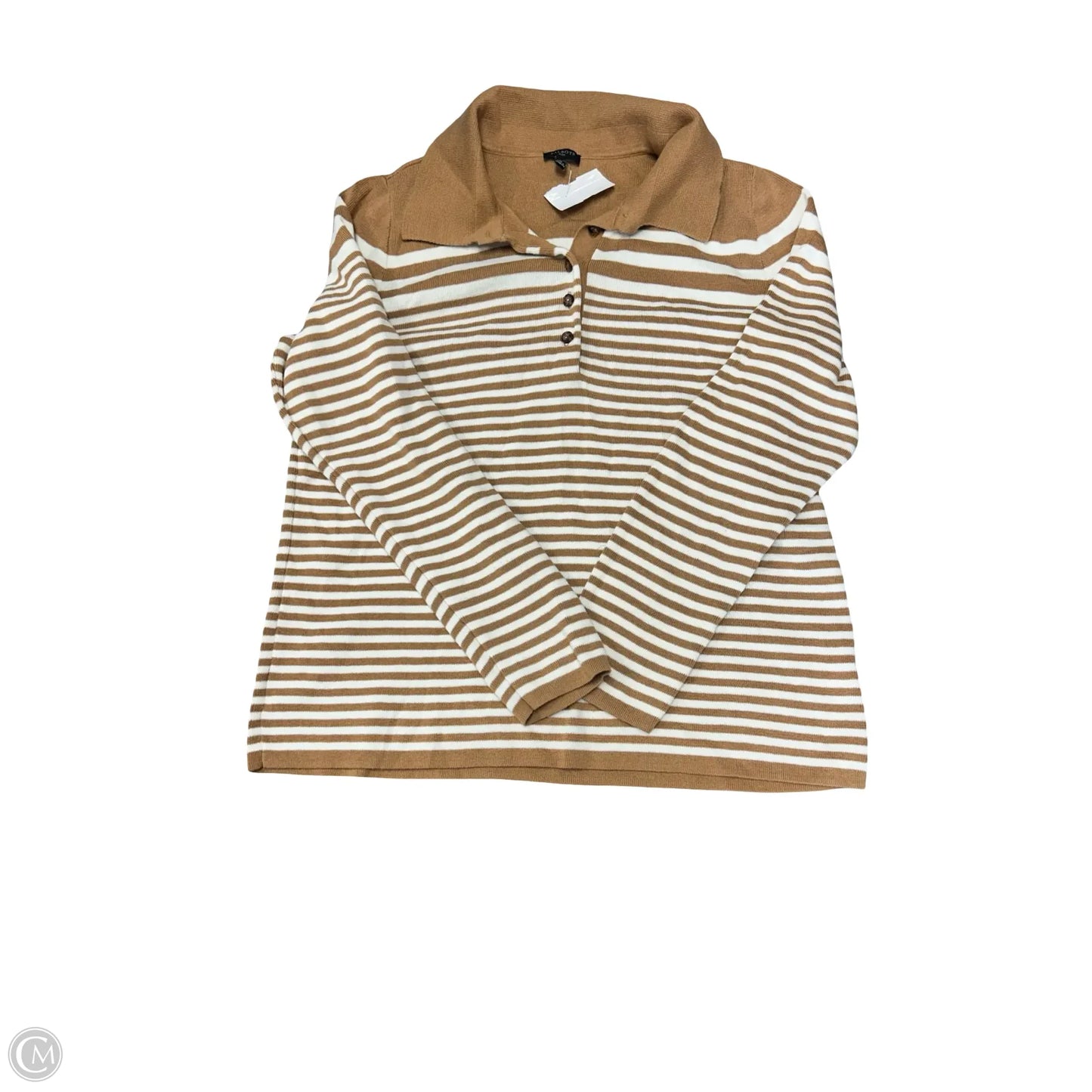 Top Long Sleeve By Talbots In Brown & White, Size: 1x