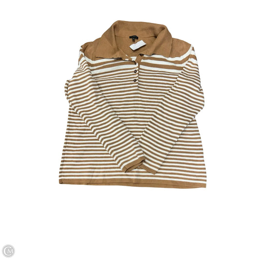 Top Long Sleeve By Talbots In Brown & White, Size: 1x
