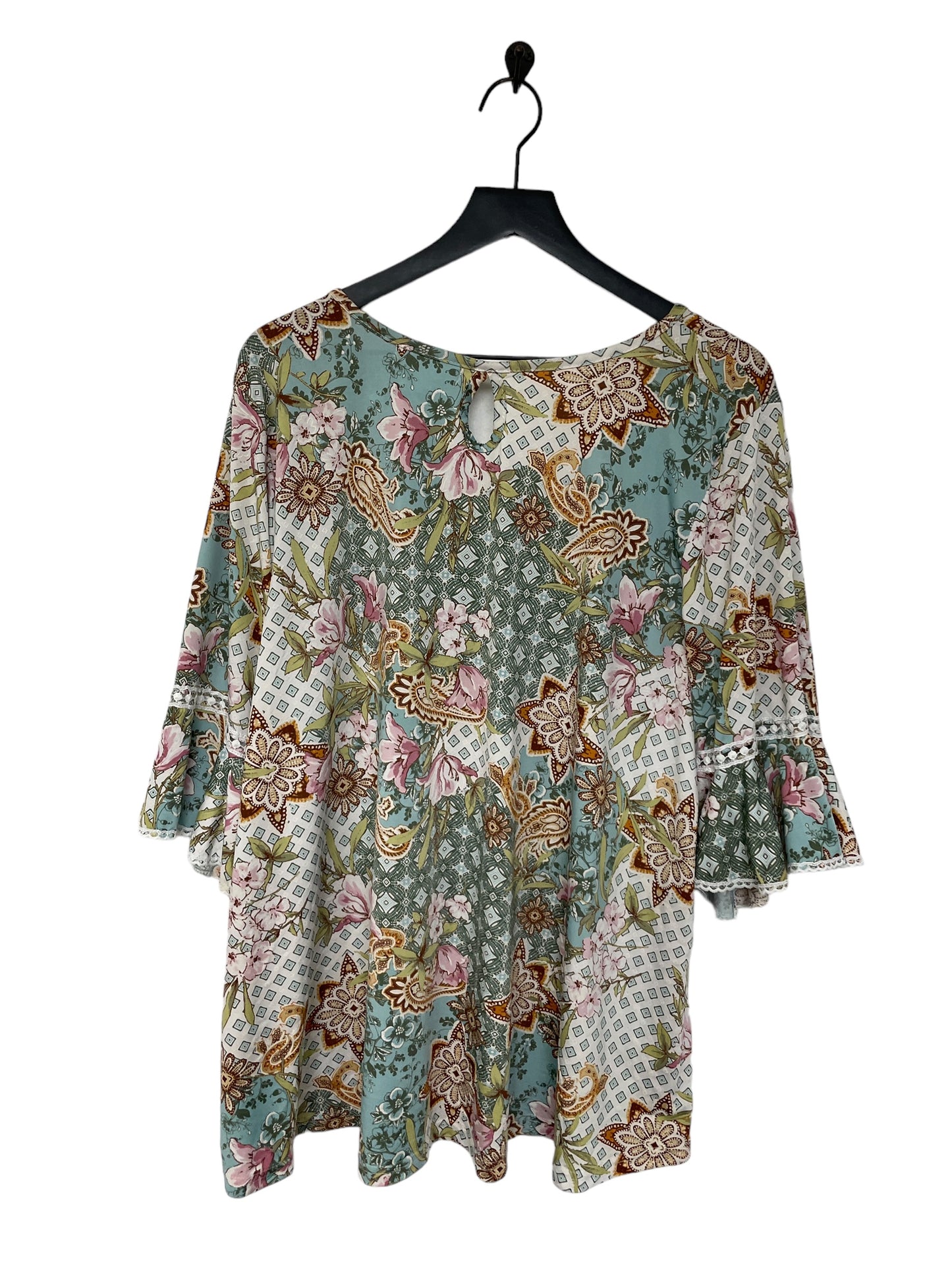 Floral Print Top Long Sleeve Cme, Size 3x